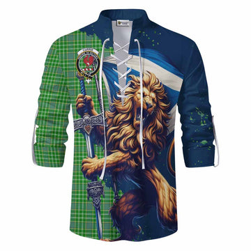 Currie Tartan Family Crest Ghillie Kilt Shirt with Scottish Majestic Lion Men - Tartan Vibes Clothing