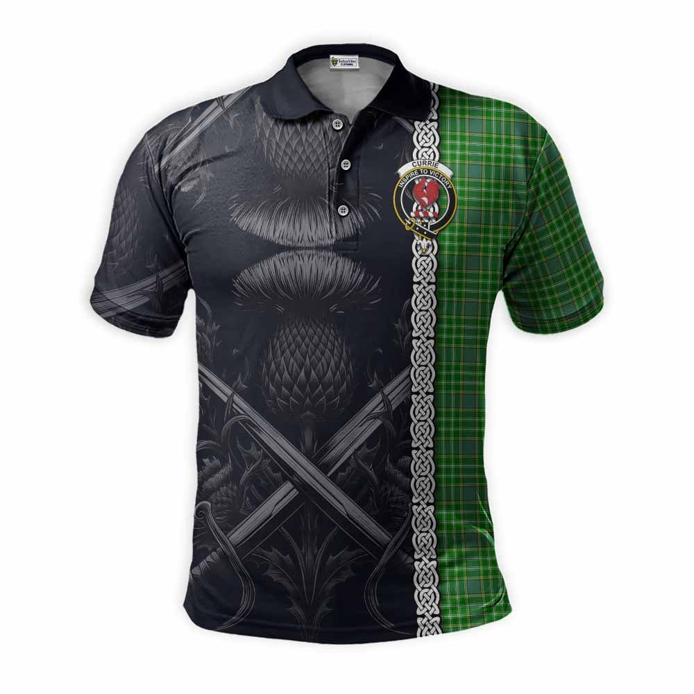 Currie Tartan Polo Shirt with Family Crest Cross Sword Thistle Celtic Vibes Kid - Tartan Vibes Clothing