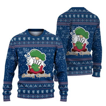 Currie Clan Christmas Family Ugly Sweater with Funny Gnome Playing Bagpipes