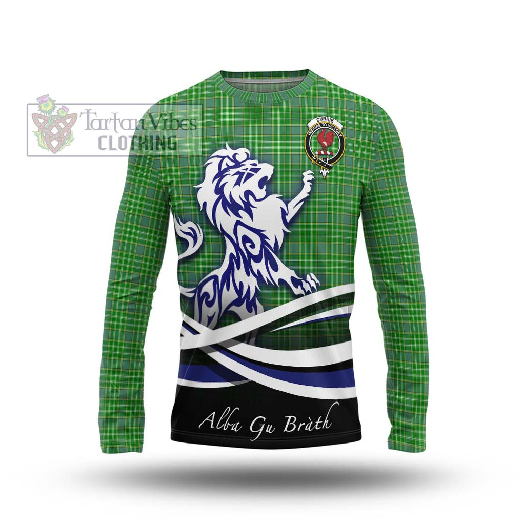Currie Tartan Long Sleeve T-Shirt with Alba Gu Brath Regal Lion Emblem Unisex - Tartan Vibes Clothing