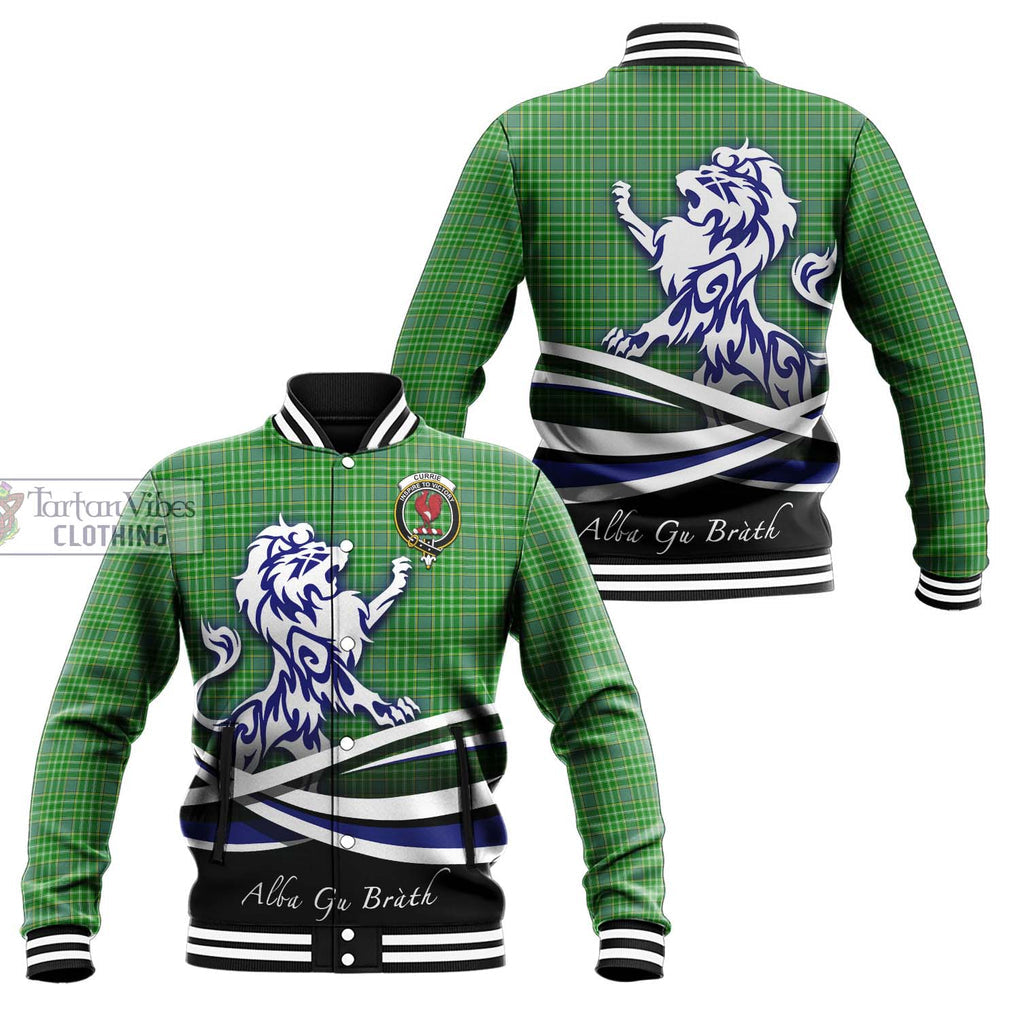 Currie Tartan Baseball Jacket with Alba Gu Brath Regal Lion Emblem Unisex - Tartan Vibes Clothing