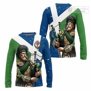 Currie Tartan Long Sleeve T-Shirt with Family Crest Scottish Bagpiper Vibes Unisex - Tartan Vibes Clothing