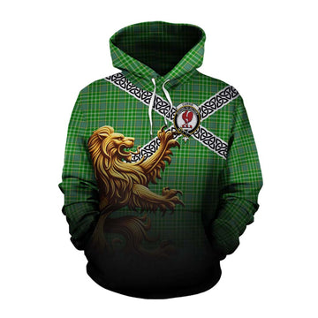 Currie Crest Tartan Cotton Hoodie with Golden Lion Emblem Celtic Style Pullover Hoodie XS - Tartan Vibes Clothing