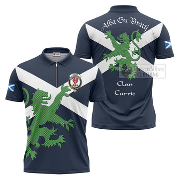 Currie Tartan Lion Rampant Zipper Polo Shirt Proudly Display Your Heritage with Alba Gu Brath and Clan Name Unisex - Tartan Vibes Clothing