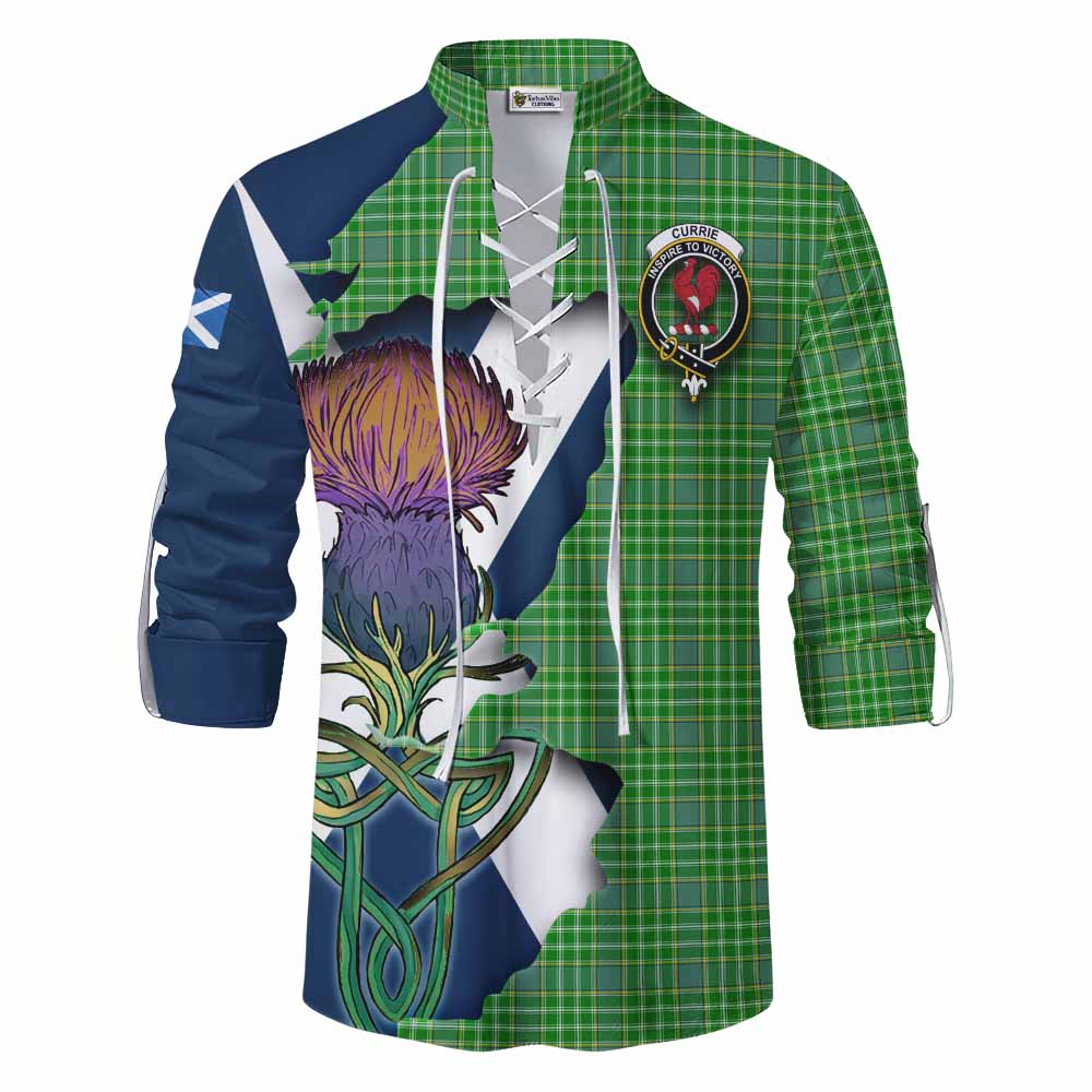 Currie Tartan Family Crest Ghillie Kilt Shirt Scottish Thistle Celtic Inspired Men - Tartan Vibes Clothing