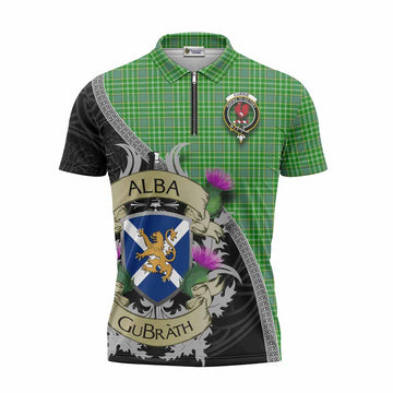 Currie Tartan Family Crest Zipper Polo Shirt Lion Rampant Royal Thistle Shield Celtic Inspired Unisex - Tartan Vibes Clothing