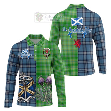 Currie Tartan Long Sleeve Polo Shirt Happy St. Andrew's Day Half Tartan Style Unisex - Tartan Vibes Clothing