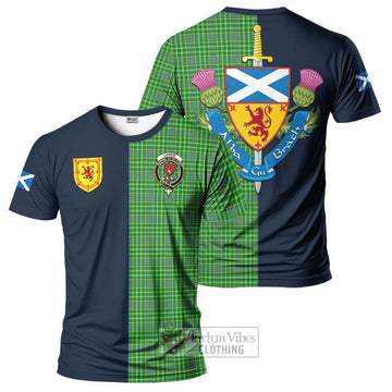 Currie Tartan T-Shirt Alba with Scottish Lion Royal Arm Half Style