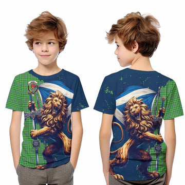 Currie Tartan Family Crest Kid T-Shirt with Scottish Majestic Lion Youth XL Size14 - Tartan Vibes Clothing