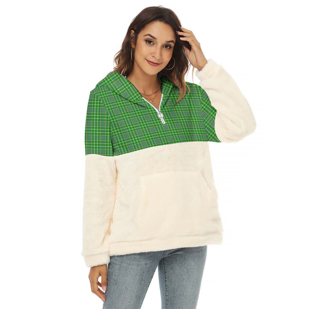Currie Tartan Half Style Women's Borg Fleece Hoodie with Half Zip Female - Tartan Vibes Clothing