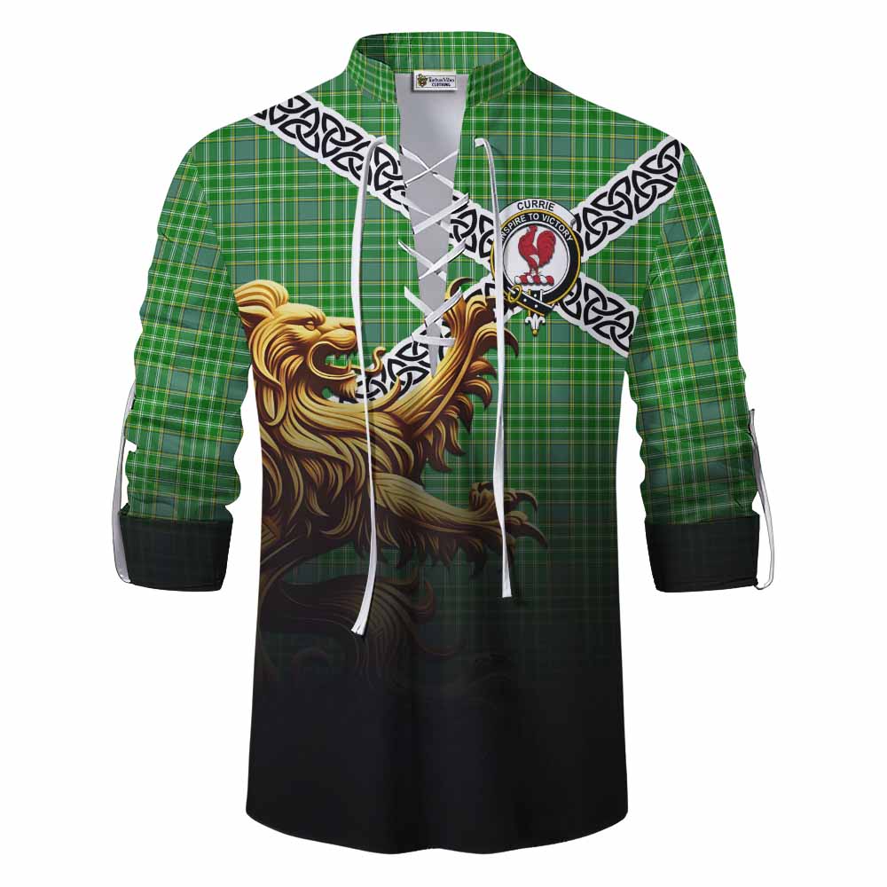 Currie Crest Tartan Ghillie Kilt Shirt with Golden Lion Emblem Celtic Style Men - Tartan Vibes Clothing