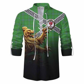 Currie Crest Tartan Ghillie Kilt Shirt with Golden Lion Emblem Celtic Style Men - Tartan Vibes Clothing