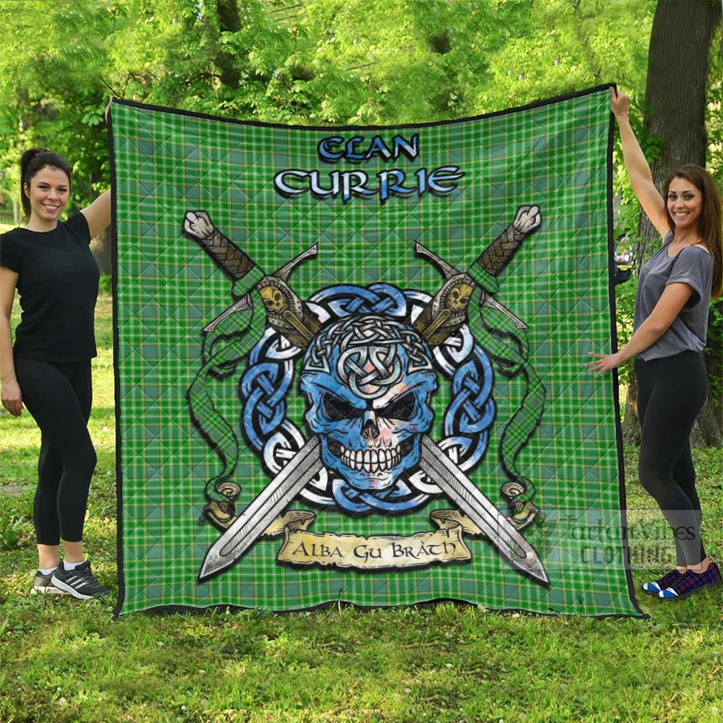 Currie Tartan Quilt with Celtic Skull Alba Gu Brath Style Super King Quilt 91" x 110" - Tartan Vibes Clothing
