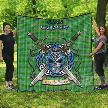 Currie Tartan Quilt with Celtic Skull Alba Gu Brath Style Super King Quilt 91" x 110" - Tartan Vibes Clothing