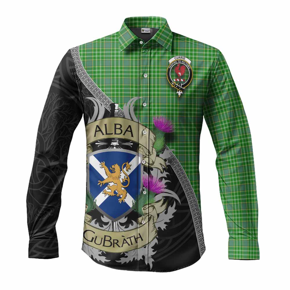 Currie Tartan Family Crest Long Sleeve Button Shirt Lion Rampant Royal Thistle Shield Celtic Inspired Men's Shirt S - Tartan Vibes Clothing