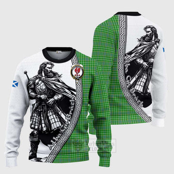 Currie Tartan Clan Crest Knitted Sweater with Highlander Warrior Celtic Style Unisex - Tartan Vibes Clothing