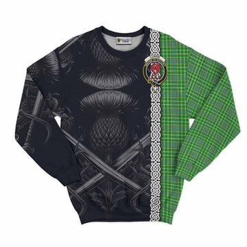 Currie Tartan Sweatshirt with Family Crest Cross Sword Thistle Celtic Vibes Unisex - Tartan Vibes Clothing