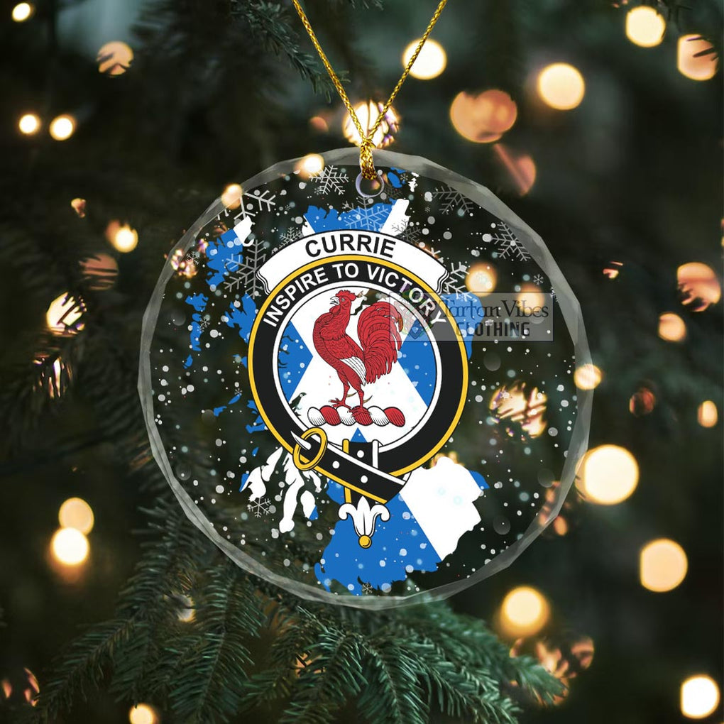 Currie Clan Crest Christmas Glass Ornament with Scotland Map Transparent Glass Circle - 2D-tartanvibesclothing