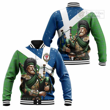 Currie Tartan Baseball Jacket with Family Crest Scottish Bagpiper Vibes Unisex - Tartan Vibes Clothing