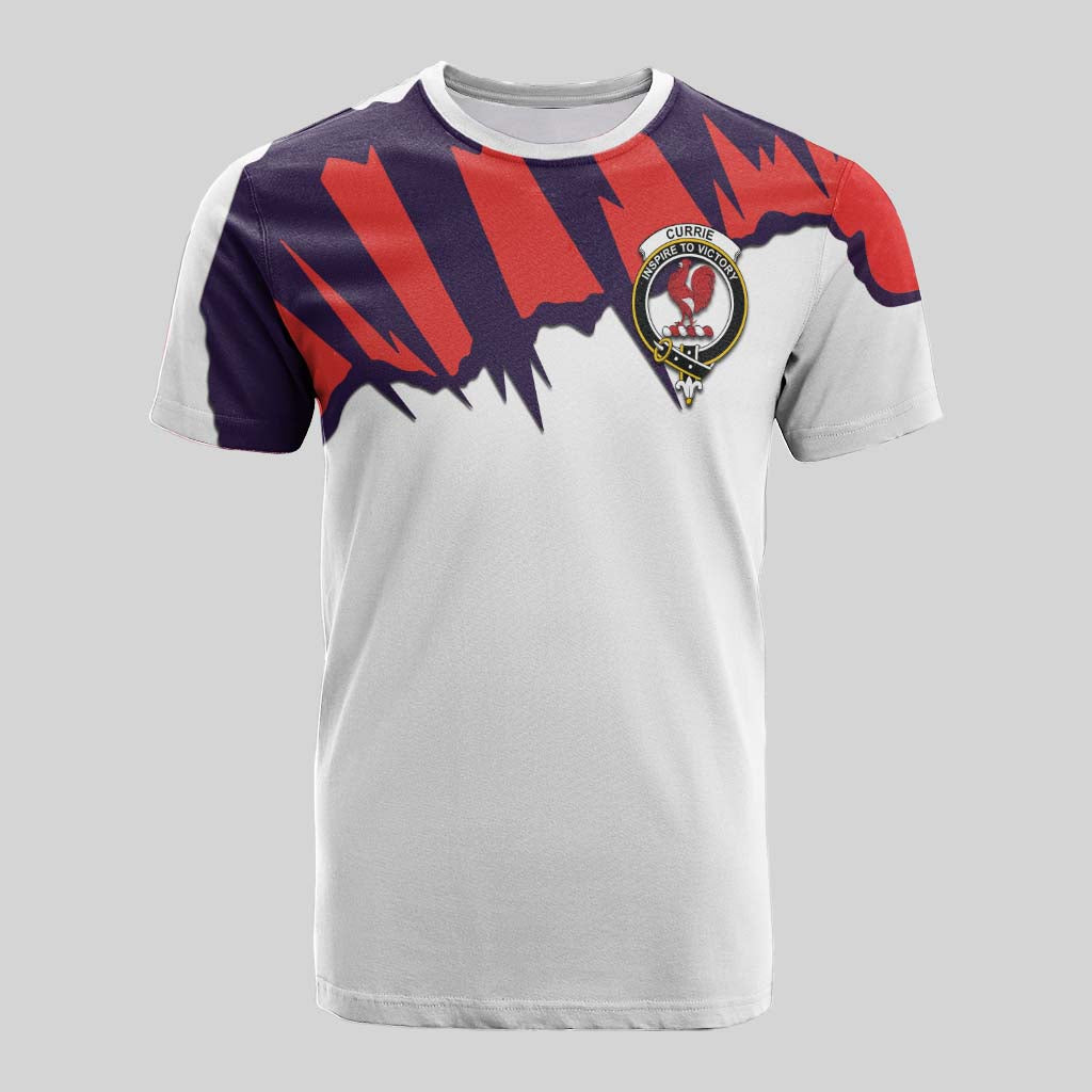 Currie Clan Crest Cotton T-shirt with Retro Sport Style Kid's Shirt - 2D-tartanvibesclothing