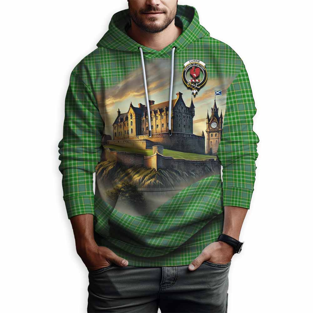 Currie Tartan Family Crest Hoodie with Scottish Ancient Castle Style Pullover Hoodie - Tartan Vibes Clothing
