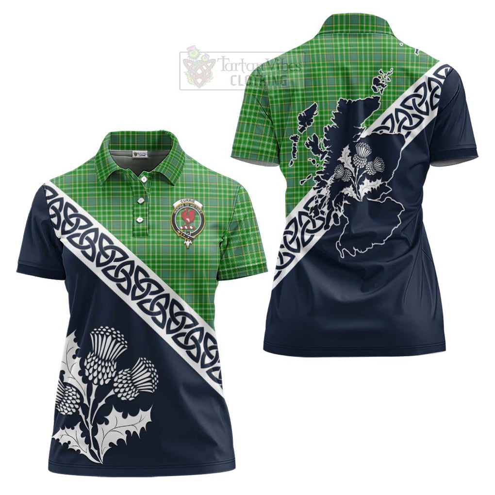 Currie Tartan Women's Polo Shirt Featuring Thistle and Scotland Map Women - Tartanvibesclothing Store