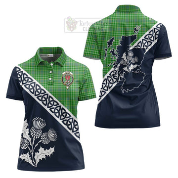 Currie Tartan Women's Polo Shirt Featuring Thistle and Scotland Map Women - Tartanvibesclothing Store