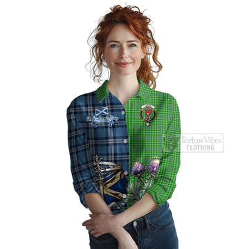 Currie Tartan Women's Casual Shirt Happy St. Andrew's Day Half Tartan Style Female - Tartan Vibes Clothing