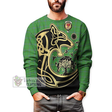 Currie Tartan Sweatshirt with Family Crest Celtic Wolf Style Unisex - Tartan Vibes Clothing