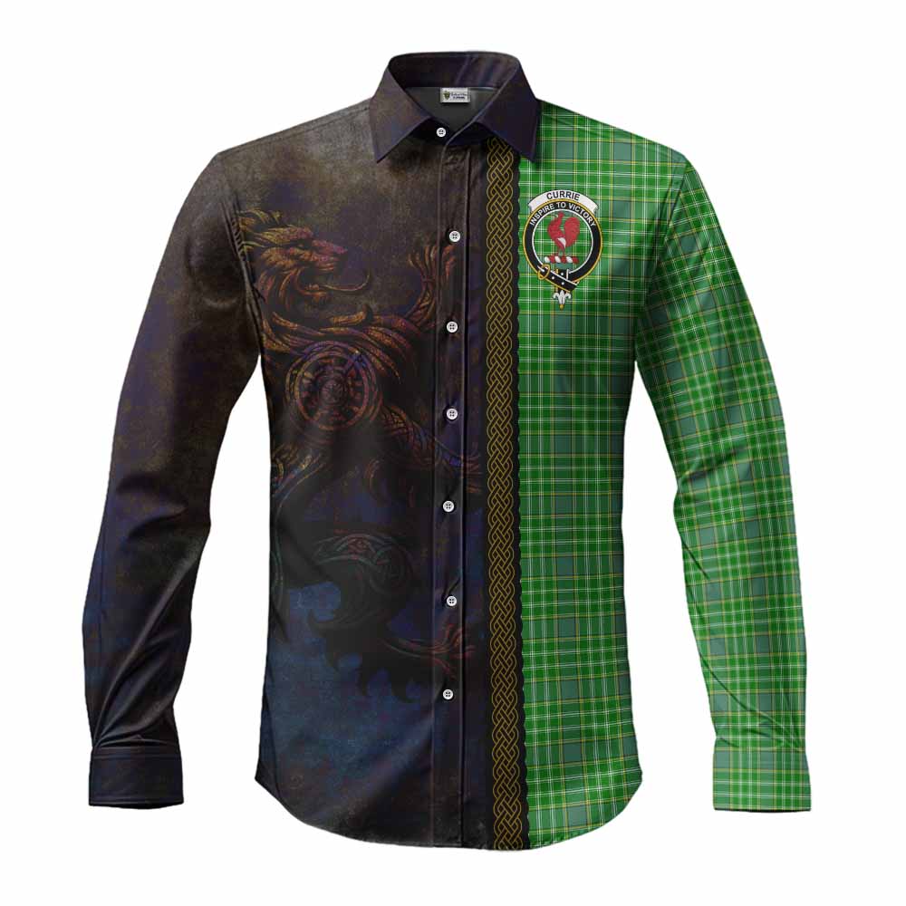 Currie Tartan Family Crest Long Sleeve Button Shirt Alba Gu Brath Be Brave Lion Ancient Style Men's Shirt S - Tartan Vibes Clothing