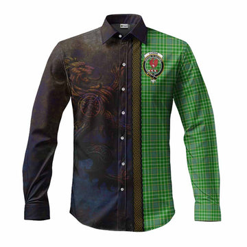 Tartan Vibes Clothing Currie Tartan Family Crest Long Sleeve Button Shirt Alba Gu Brath Be Brave Lion Ancient Style