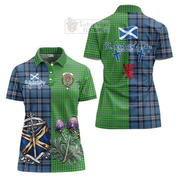 Currie Tartan Women's Polo Shirt Happy St. Andrew's Day Half Tartan Style Women - Tartan Vibes Clothing