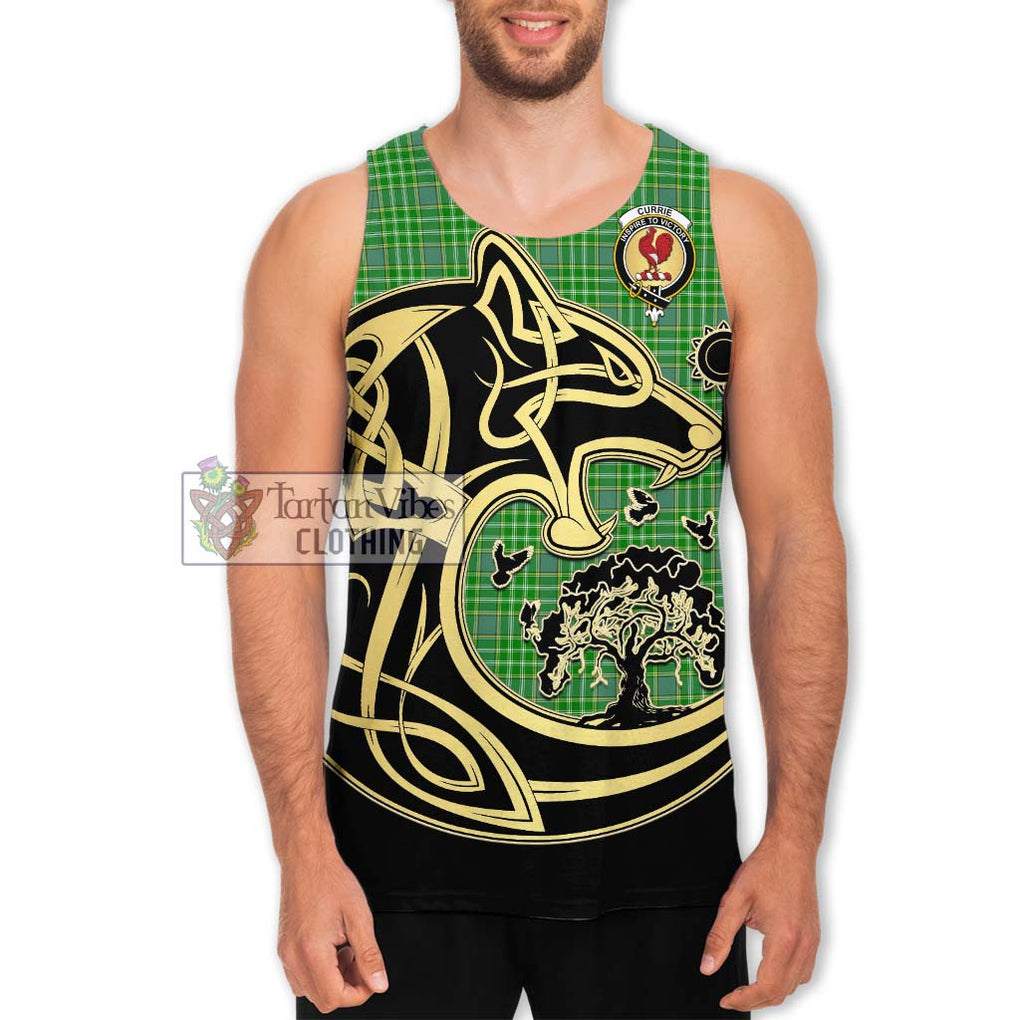 Currie Tartan Men's Tank Top with Family Crest Celtic Wolf Style Men - Tartan Vibes Clothing