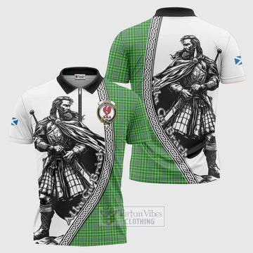 Currie Tartan Clan Crest Zipper Polo Shirt with Highlander Warrior Celtic Style Unisex - Tartan Vibes Clothing