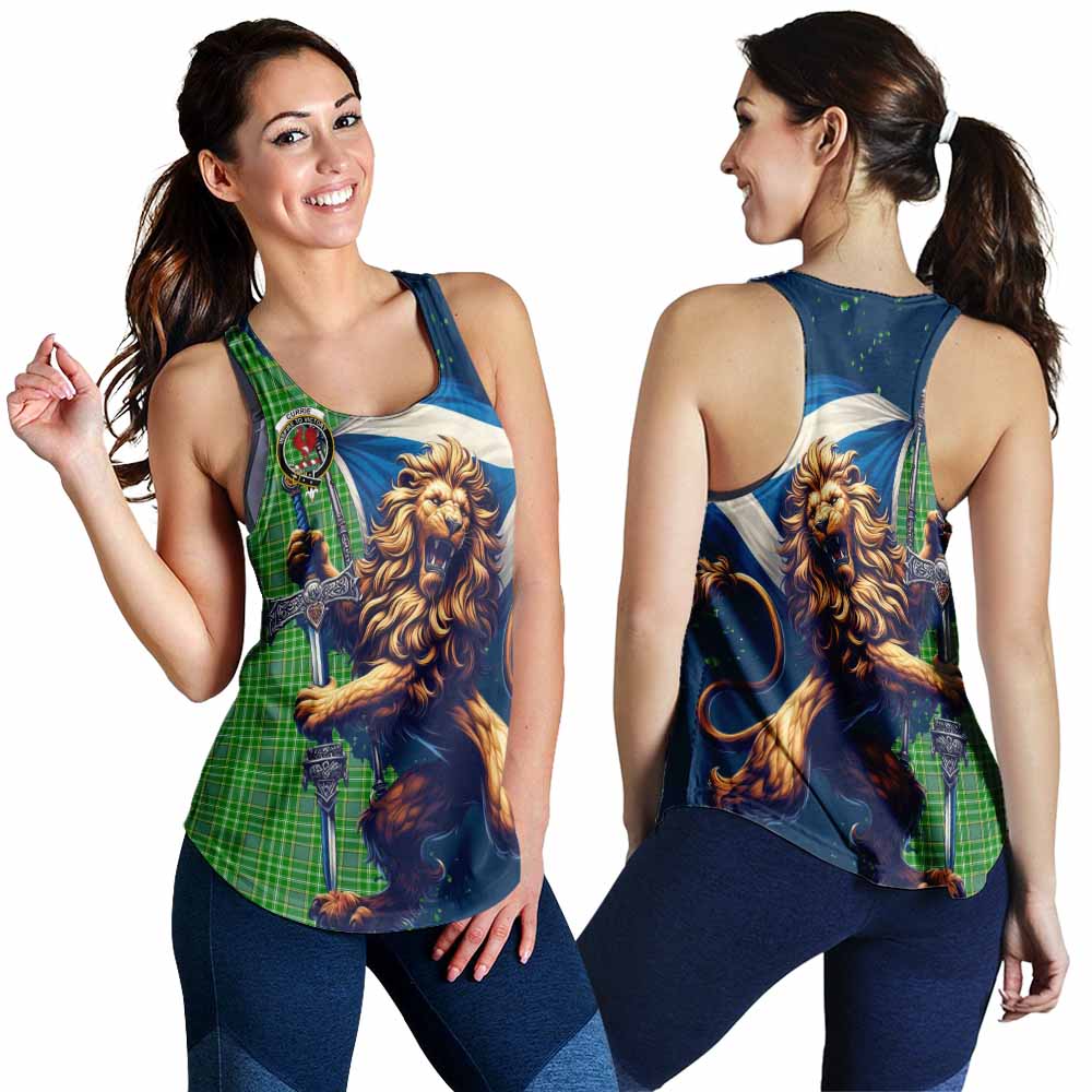 Currie Tartan Family Crest Women's Racerback Tanks with Scottish Majestic Lion 4XL - Tartan Vibes Clothing