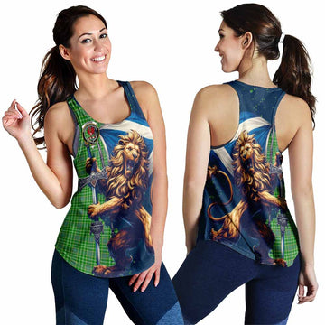 Currie Tartan Family Crest Women's Racerback Tanks with Scottish Majestic Lion 4XL - Tartan Vibes Clothing