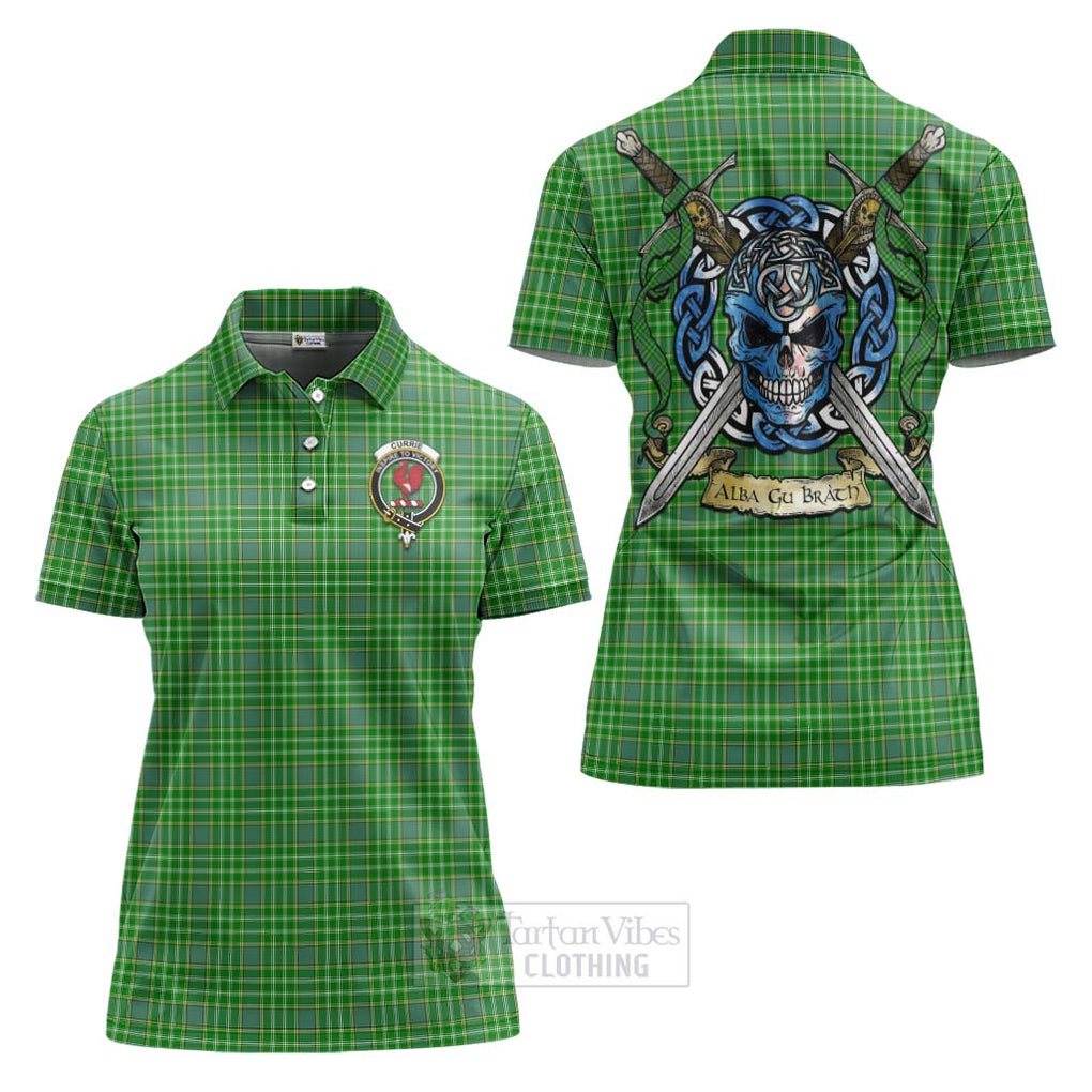 Currie Tartan Women's Polo Shirt with Family Crest Celtic Skull Style Women - Tartan Vibes Clothing
