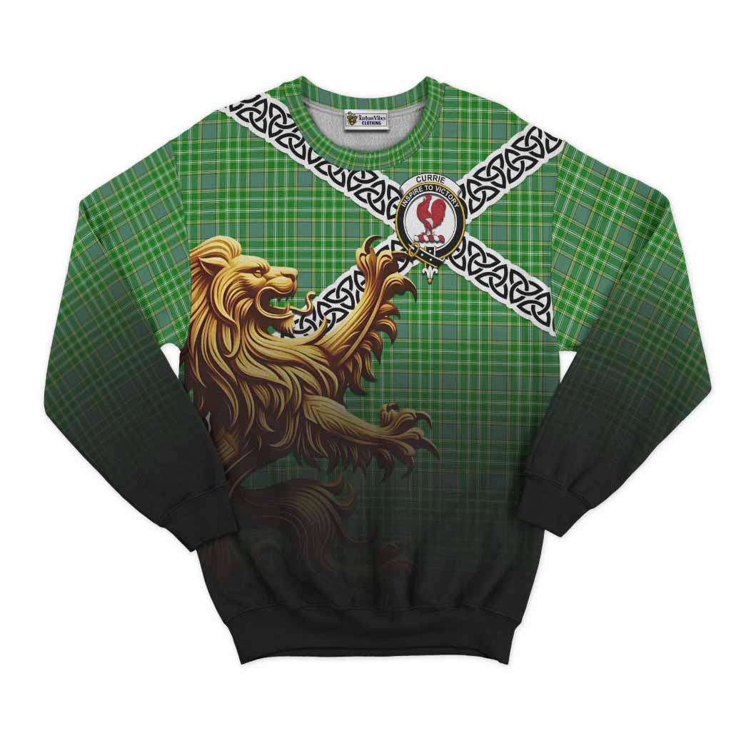 Currie Crest Tartan Sweatshirt with Golden Lion Emblem Celtic Style Unisex - Tartan Vibes Clothing