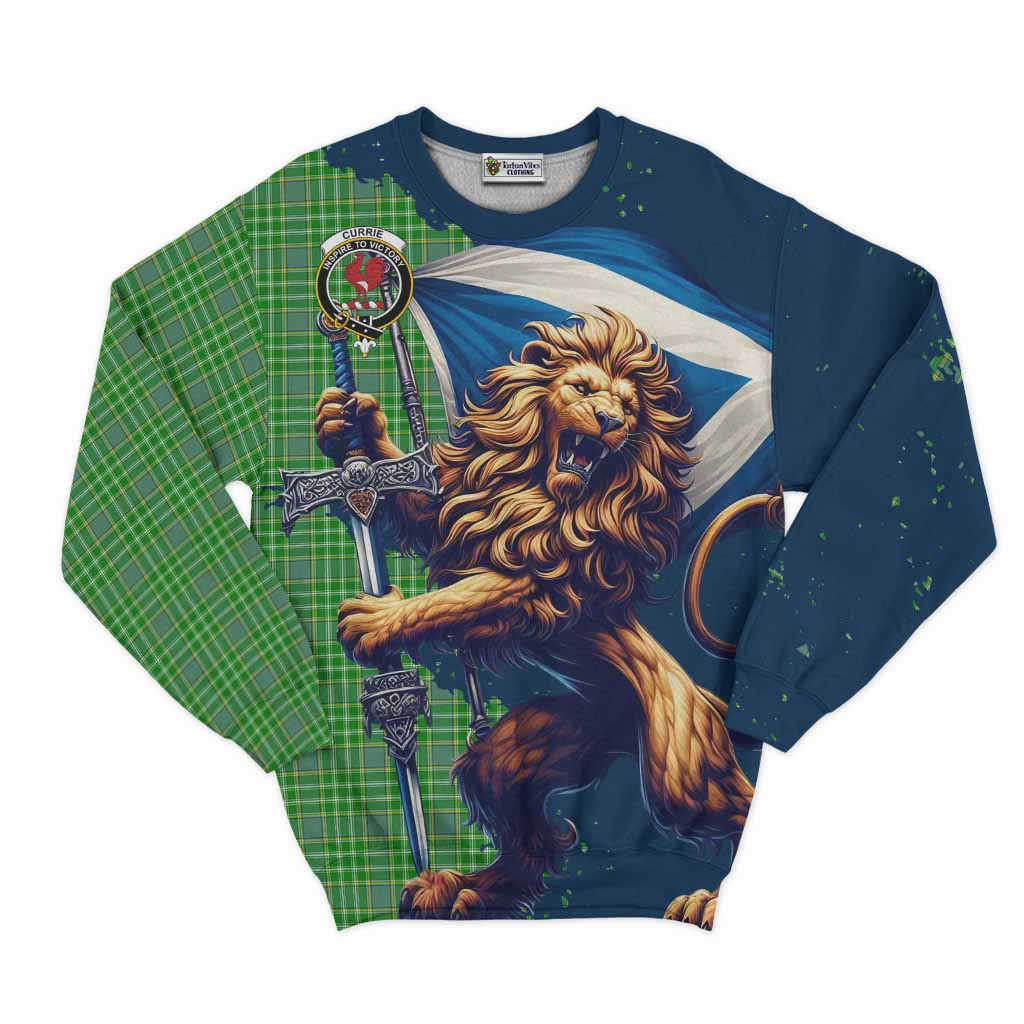 Currie Tartan Family Crest Sweatshirt with Scottish Majestic Lion Unisex - Tartan Vibes Clothing