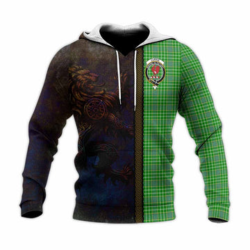 Tartan Vibes Clothing Currie Tartan Family Crest Knitted Hoodie Alba Gu Brath Be Brave Lion Ancient Style