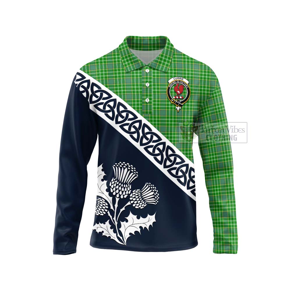 Currie Tartan Long Sleeve Polo Shirt Featuring Thistle and Scotland Map Unisex - Tartan Vibes Clothing
