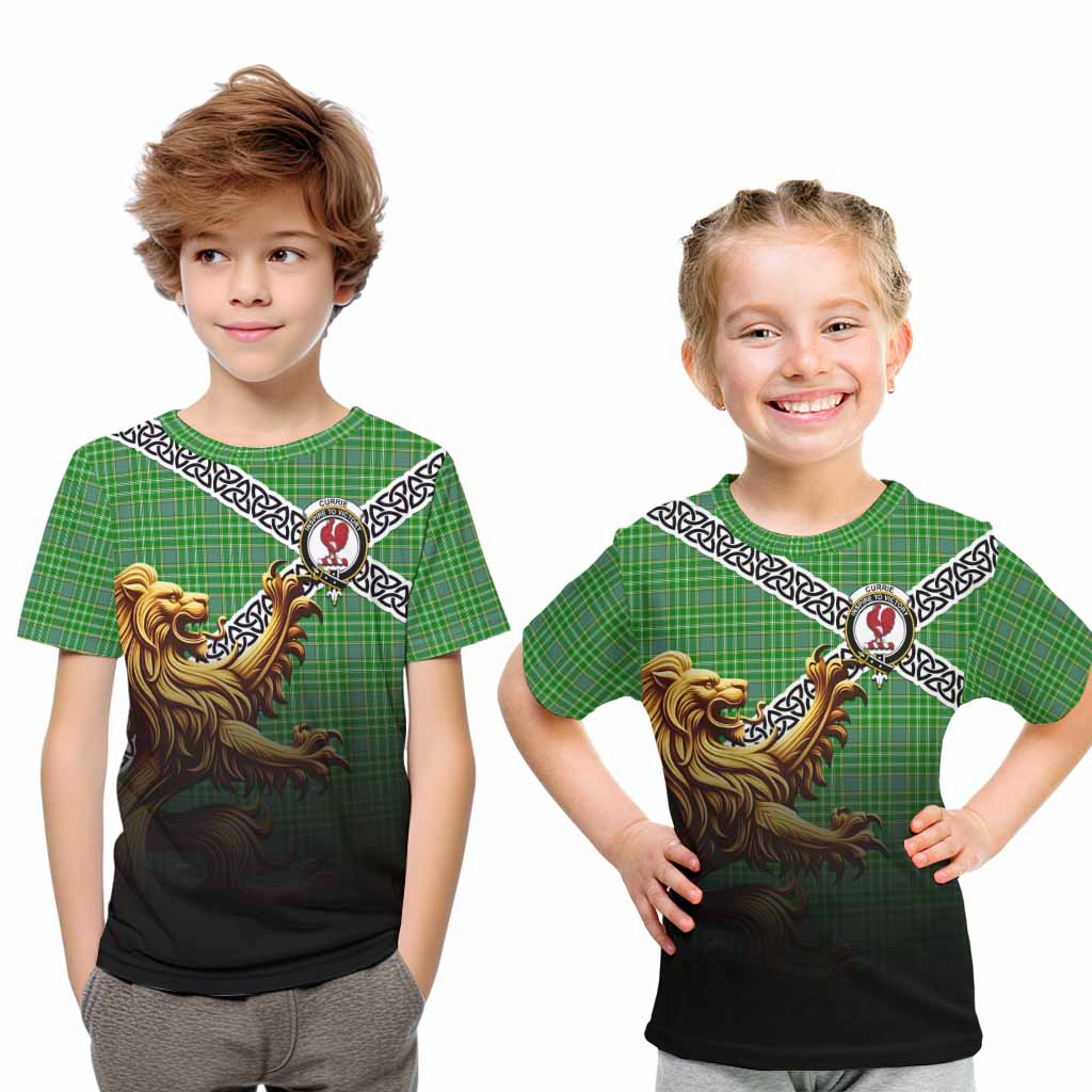 Currie Crest Tartan Kid T-Shirt with Golden Lion Emblem Celtic Style Youth XL Size14 - Tartan Vibes Clothing