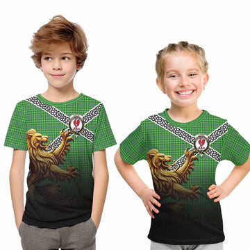 Currie Crest Tartan Kid T-Shirt with Golden Lion Emblem Celtic Style Youth XL Size14 - Tartan Vibes Clothing