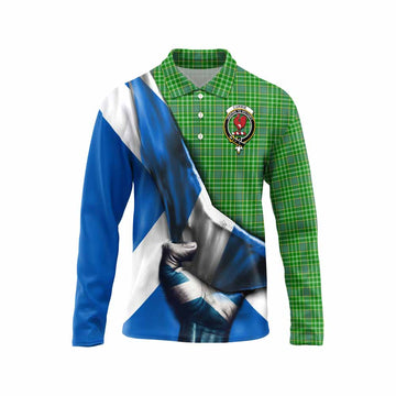 Currie Tartan Long Sleeve Polo Shirt with Family Crest Scotland Patriotic Style Unisex - Tartan Vibes Clothing