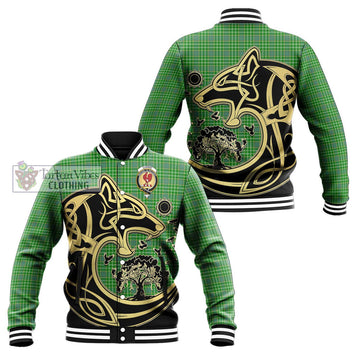 Currie Tartan Baseball Jacket with Family Crest Celtic Wolf Style Unisex - Tartan Vibes Clothing