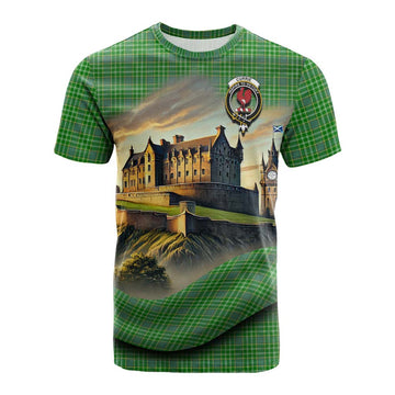 Currie Tartan Family Crest Cotton T-shirt with Scottish Ancient Castle Style