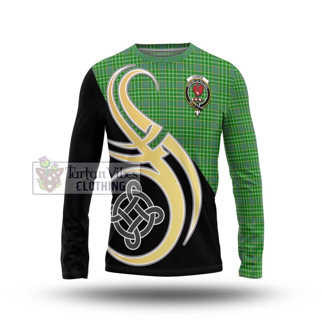Currie Tartan Long Sleeve T-Shirt with Family Crest and Celtic Symbol Style Unisex - Tartan Vibes Clothing