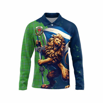 Currie Tartan Family Crest Long Sleeve Polo Shirt with Scottish Majestic Lion Unisex - Tartan Vibes Clothing
