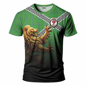 Currie Crest Tartan T-Shirt with Golden Lion Emblem Celtic Style