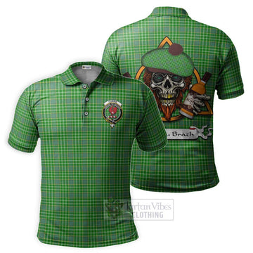 Currie Tartan Polo Shirt with Family Crest and Bearded Skull Holding Bottles of Whiskey Kid - Tartan Vibes Clothing